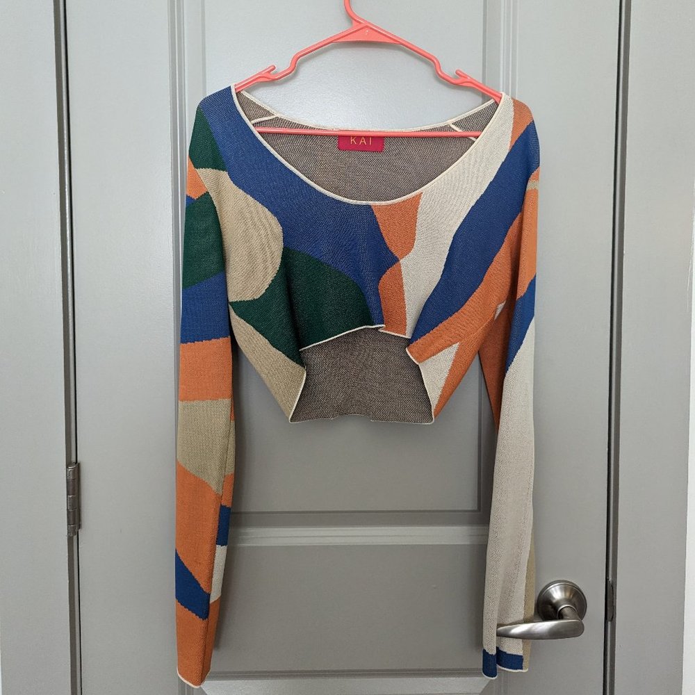 Adanna Long Sleeve Knitted Crop Top, Size L